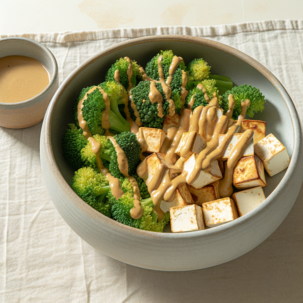 Crispy Air-Fried Tofu & Broccoli Bowls with Peanut Drizzle