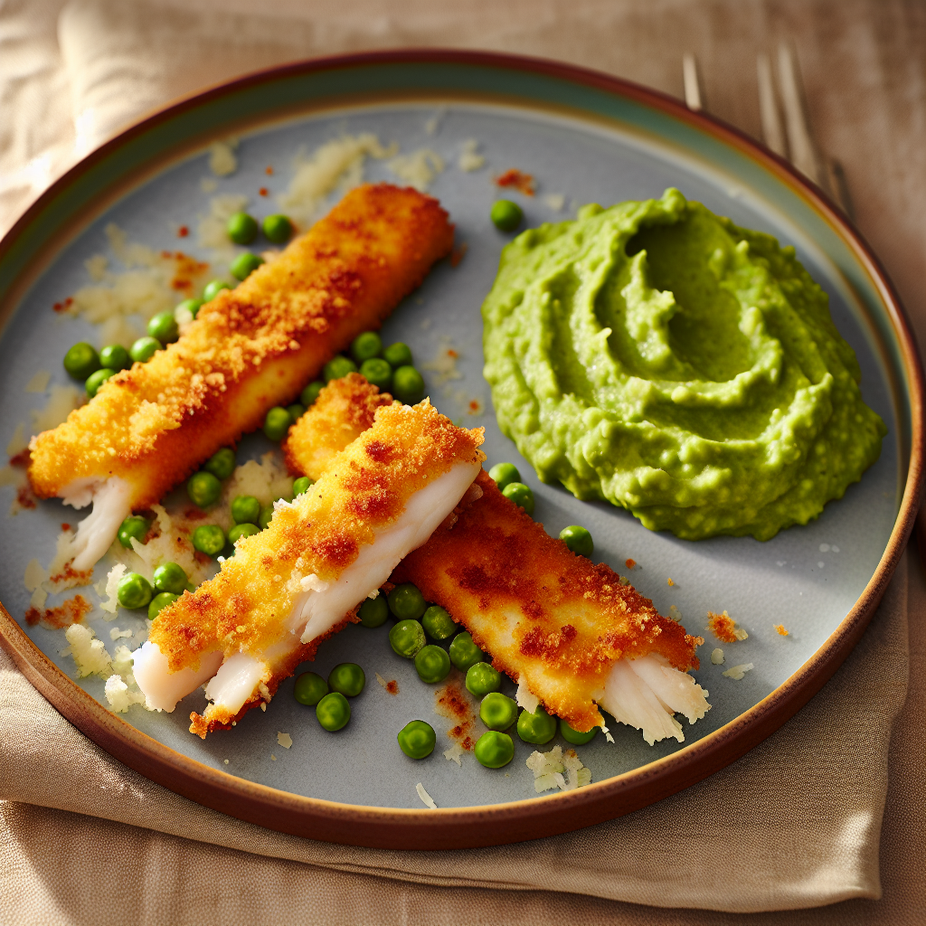 Parmesan Crusted Fish Fingers with Sweet Pea Mash