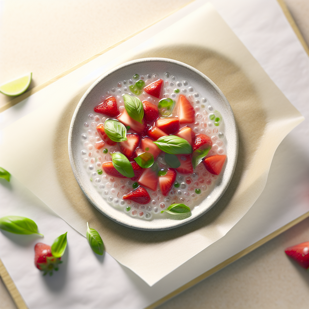 Strawberry-Lime Tapioca Pearls with Basil Syrup