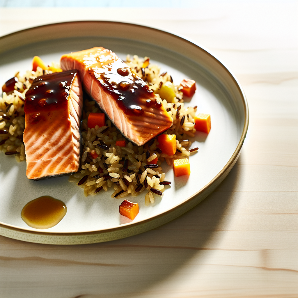 Maple-Dijon Glazed Salmon Over Wild Rice Pilaf