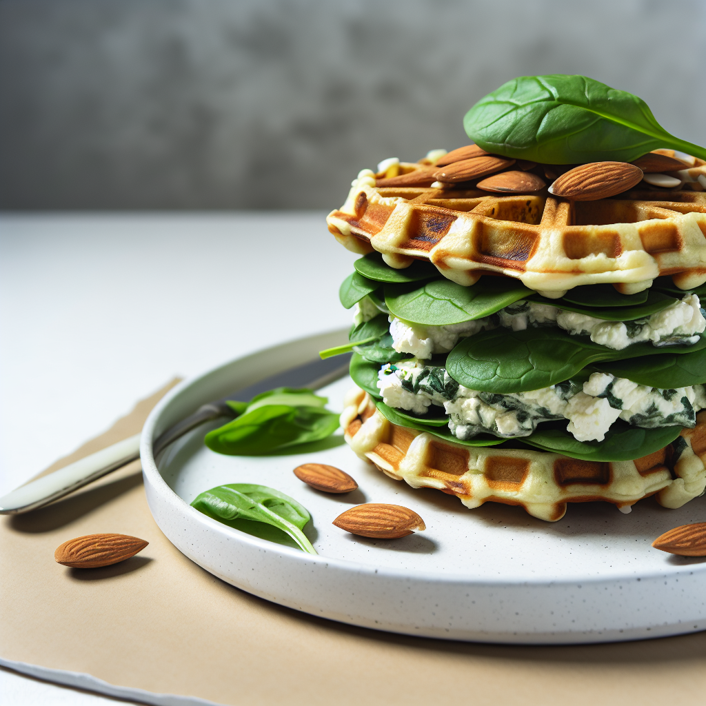 Cottage Cheese, Spinach & Almond Waffle Stack