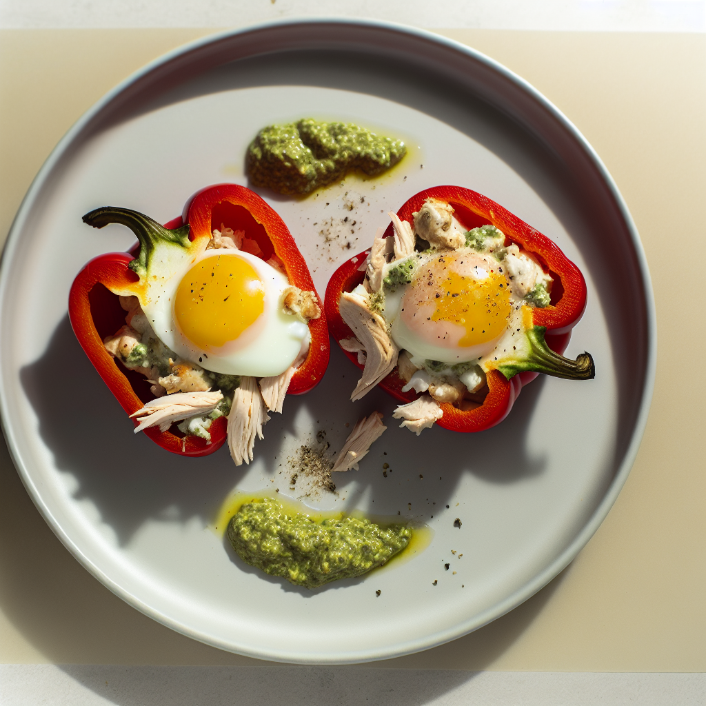Egg White, Chicken & Pesto Stuffed Bell Peppers