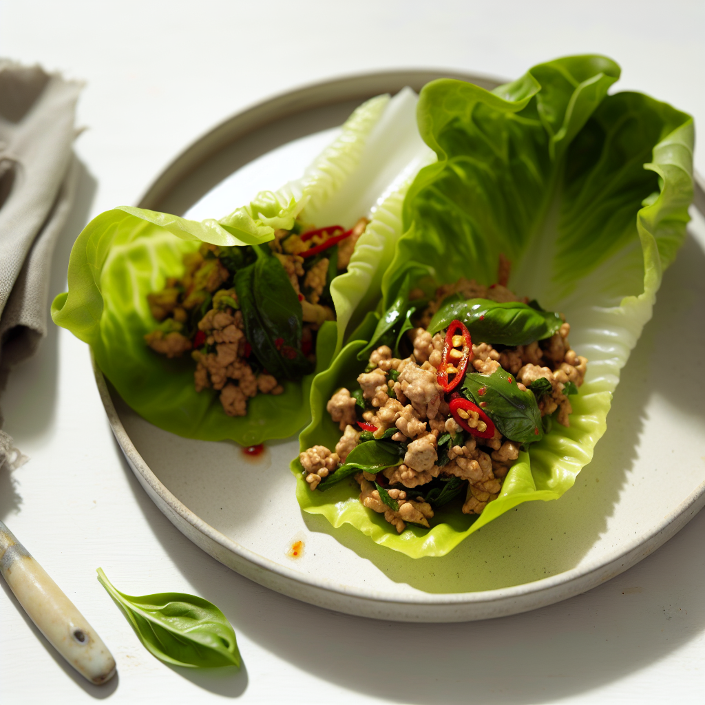 Spicy Thai Basil Chicken Lettuce Wraps