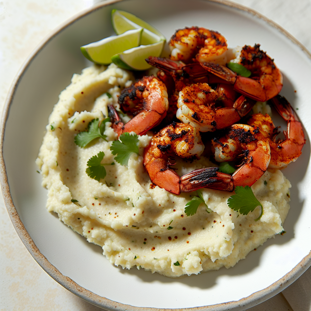 Tandoori-Spiced Shrimp Over Coconut Cauliflower Mash