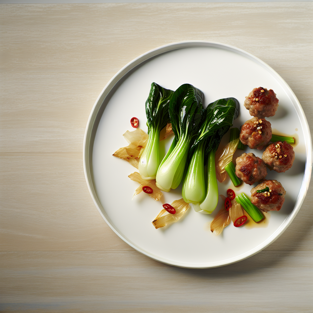 Szechuan Turkey Meatballs with Gingered Bok Choy