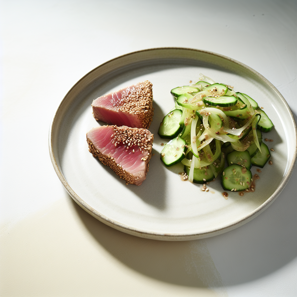 Sesame-Crusted Tuna Steaks & Pickled Cucumber Salad