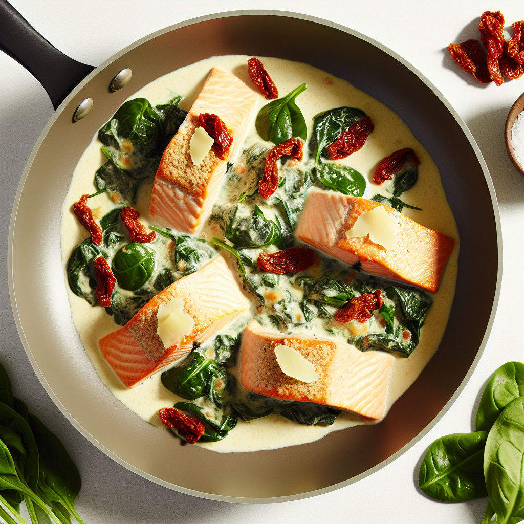 Creamy Tuscan Salmon Skillet with Spinach & Sun-Dried Tomato