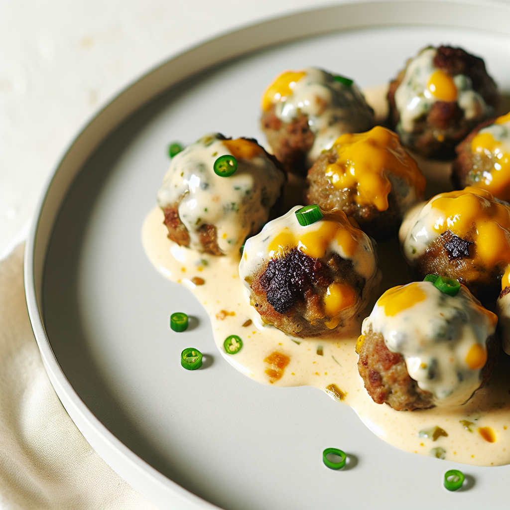 Baked Cheddar & Jalapeño Keto Meatballs in Cream Sauce