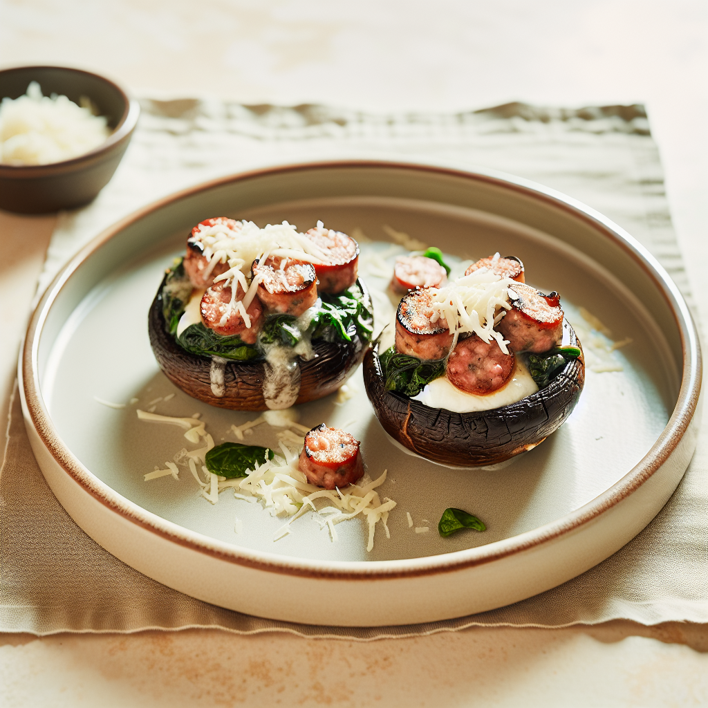 Stuffed Portobello Caps with Sausage, Ricotta & Spinach