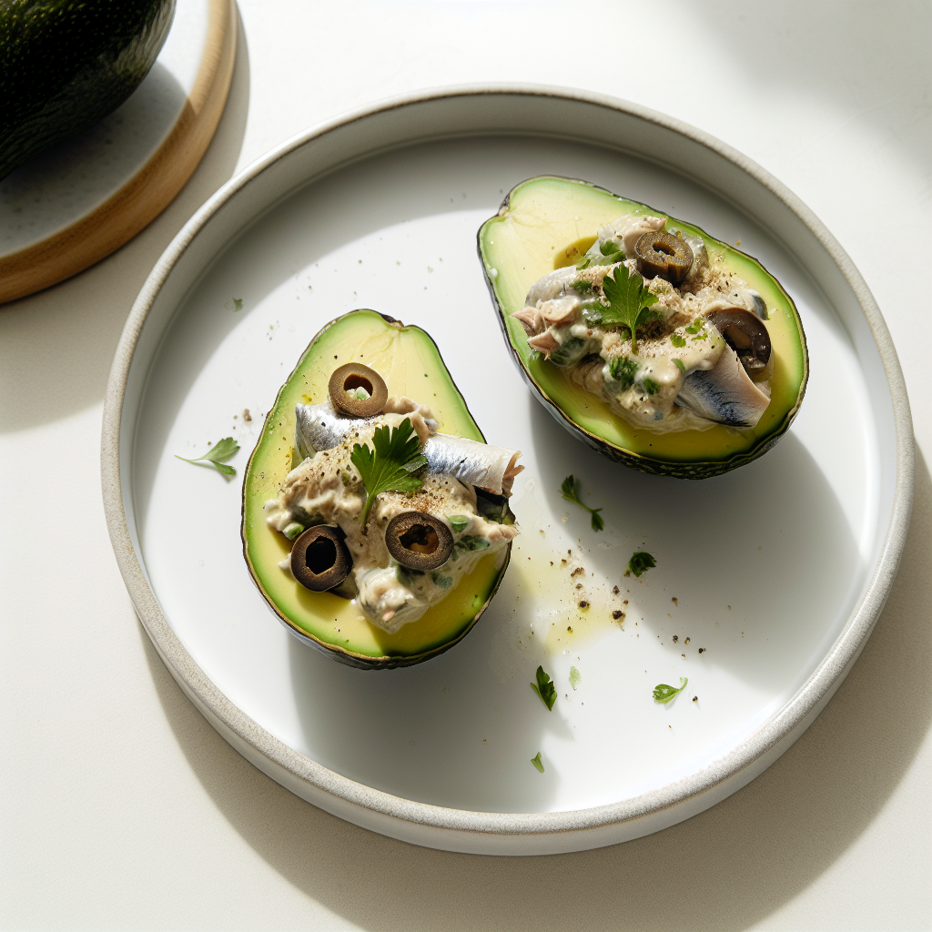Creamy Sardine & Olive Tapenade Stuffed Avocados