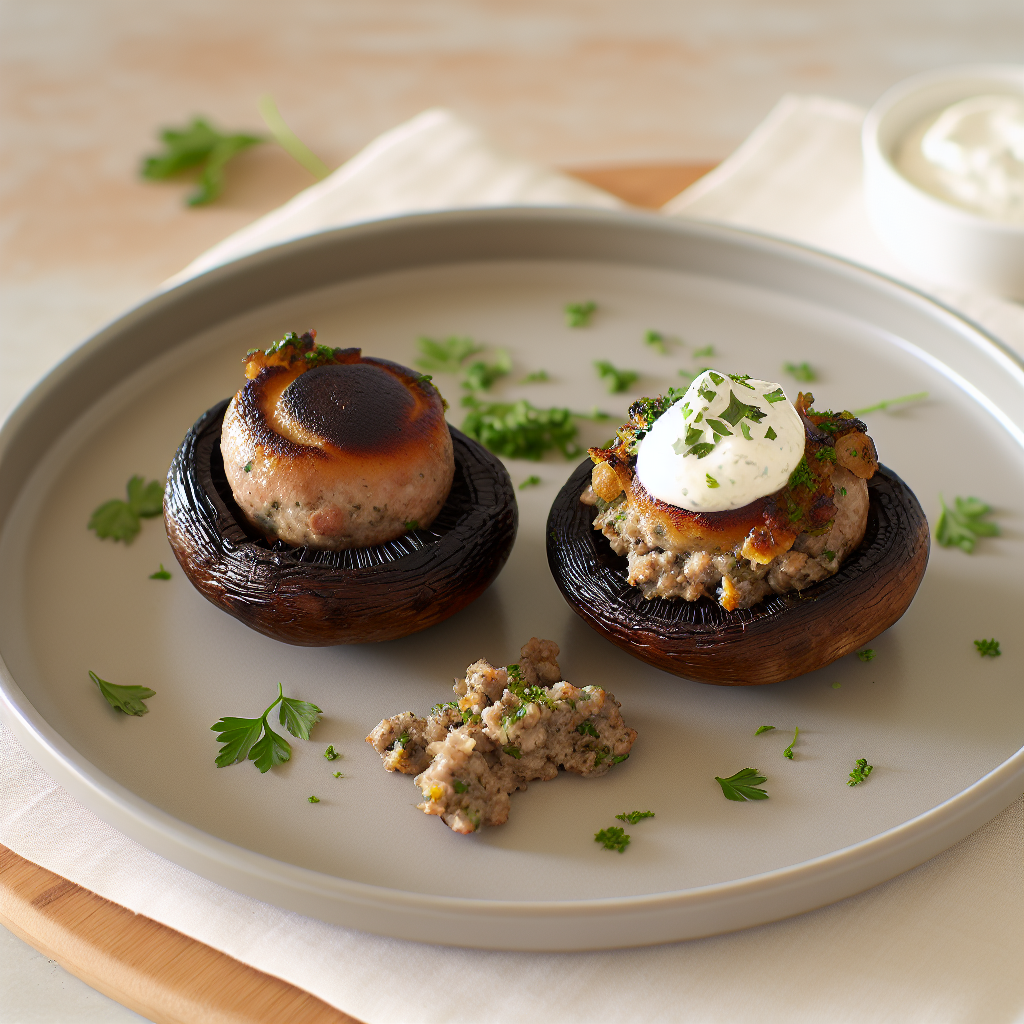 Sausage-Stuffed Portobello Mushrooms with Herbed Creme Fraiche