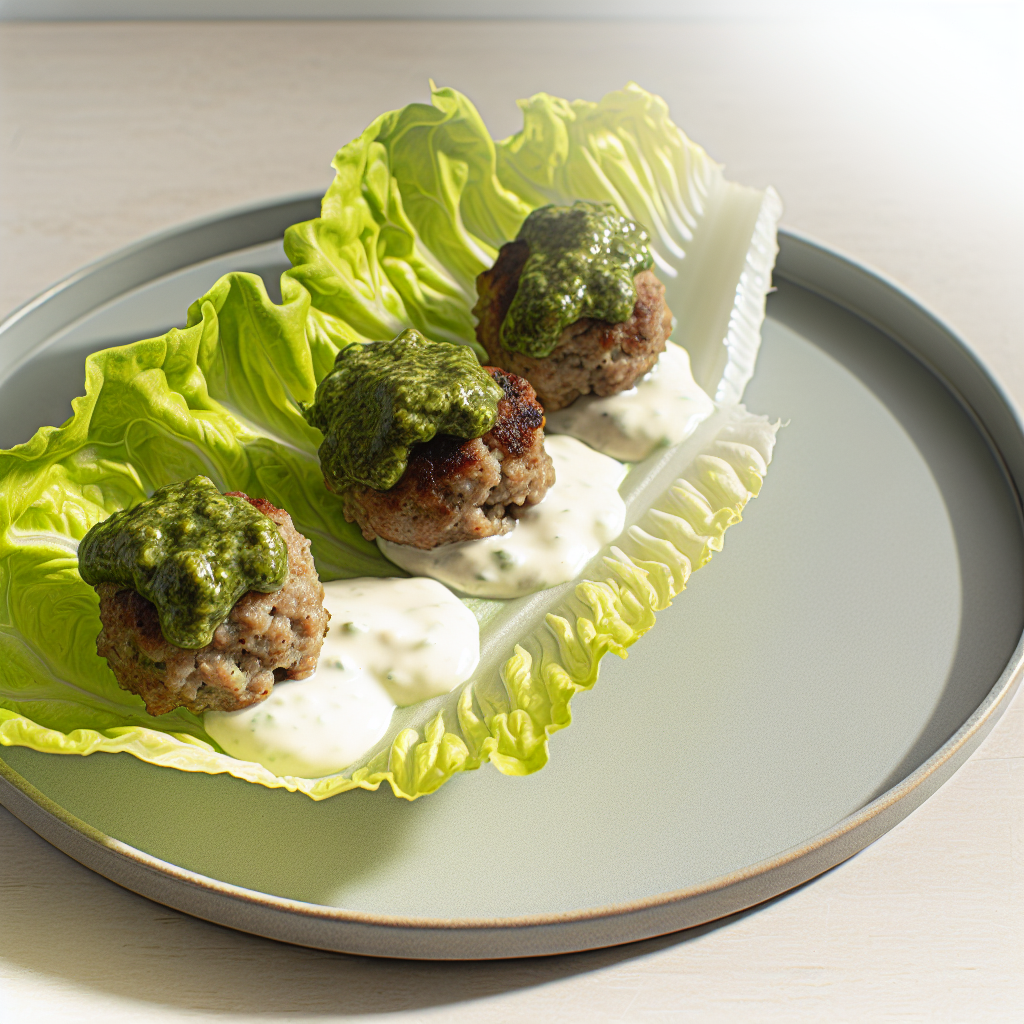 Keto Italian Meatball Lettuce 'Sub' with Pesto Mayo