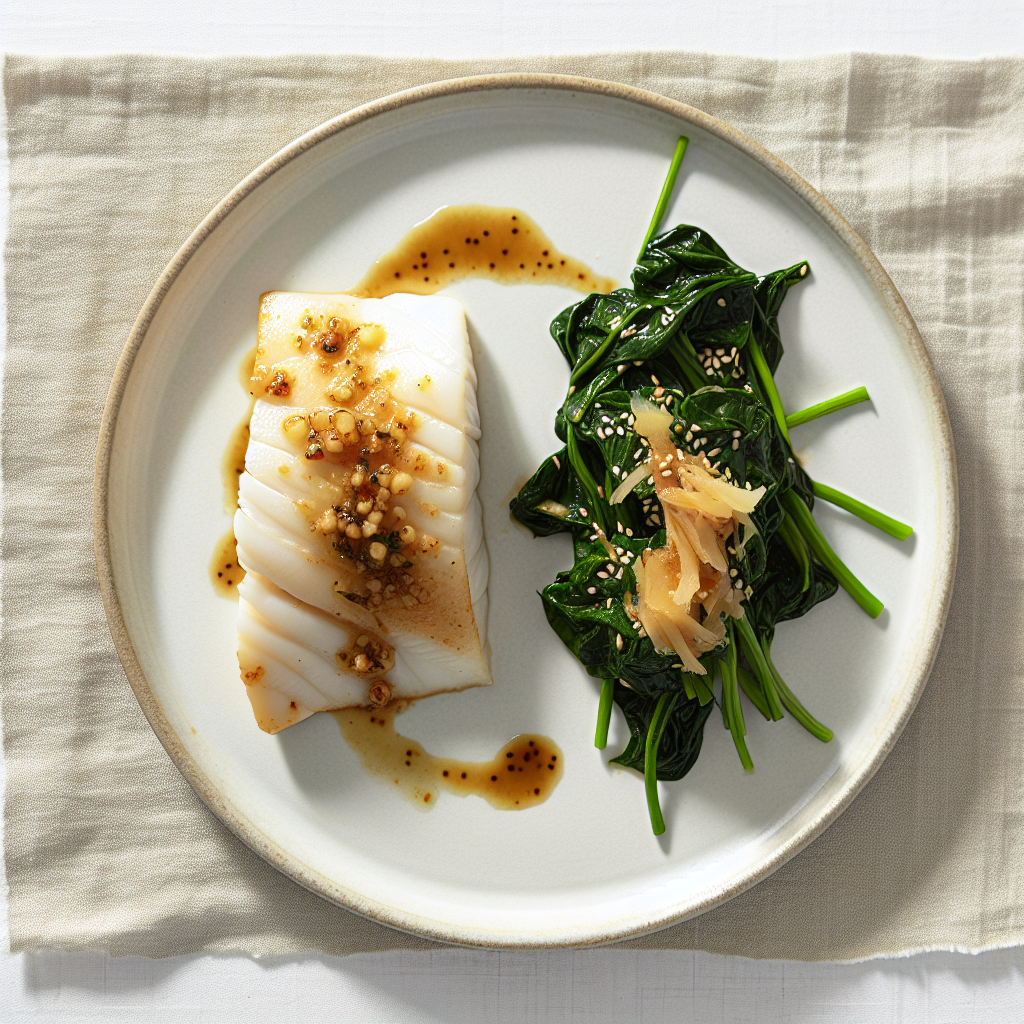 Miso-Ginger Cod with Sesame Wilted Spinach