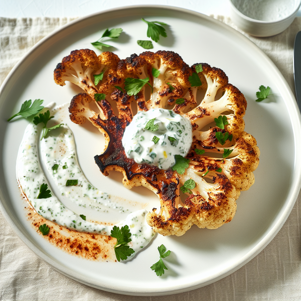 Spiced Cauliflower Steak with Herbed Yogurt Sauce