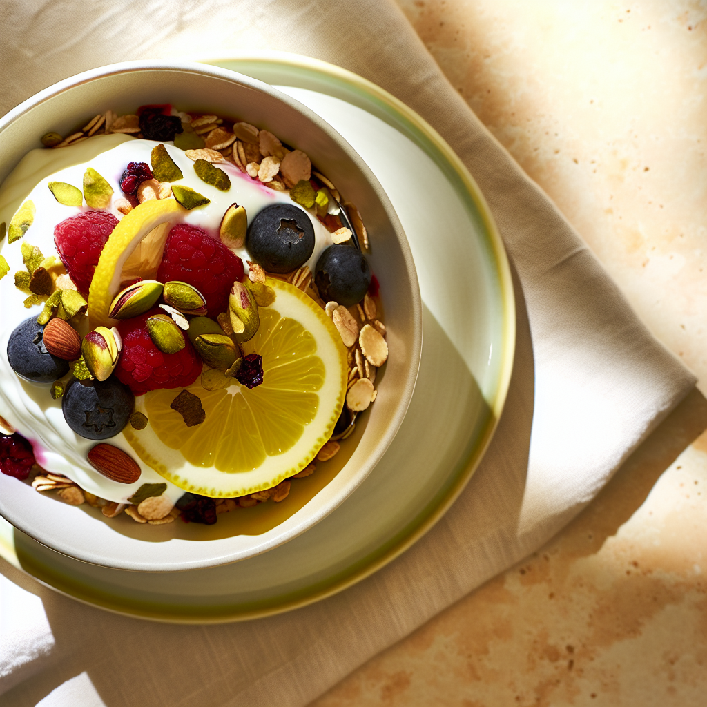 Lemon-Olive Oil Greek Yogurt Parfait with Pistachio Crunch