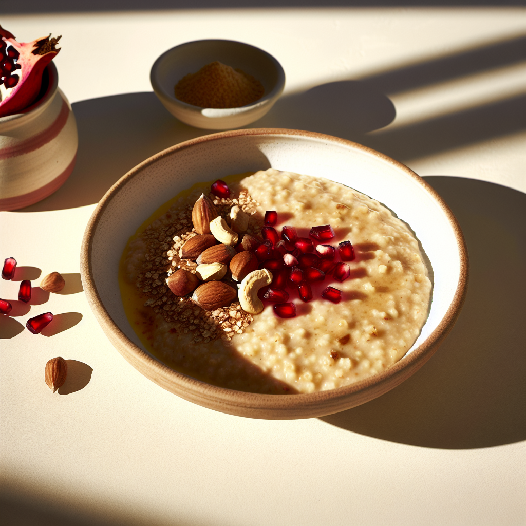 Orange Blossom Millet Porridge with Pomegranate & Hazelnut