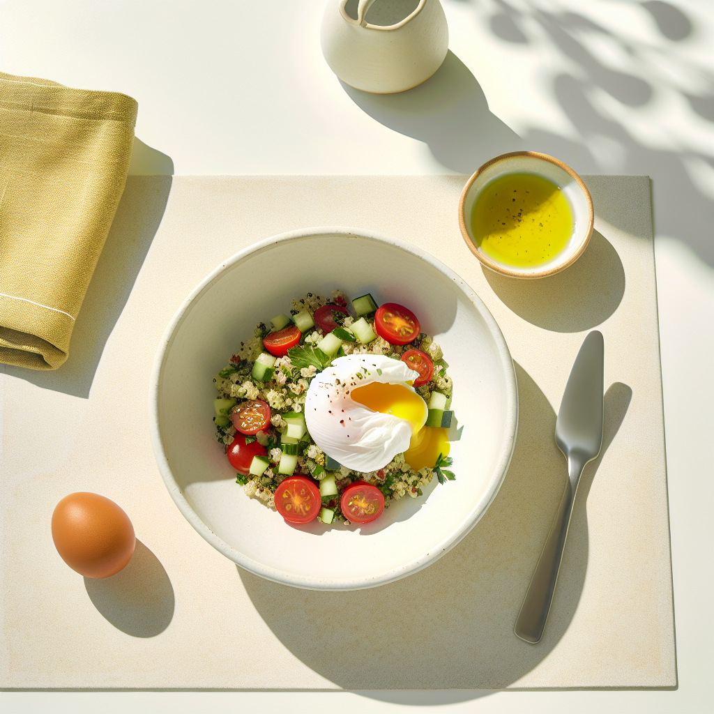 Quinoa Tabbouleh Breakfast Bowl with Poached Egg
