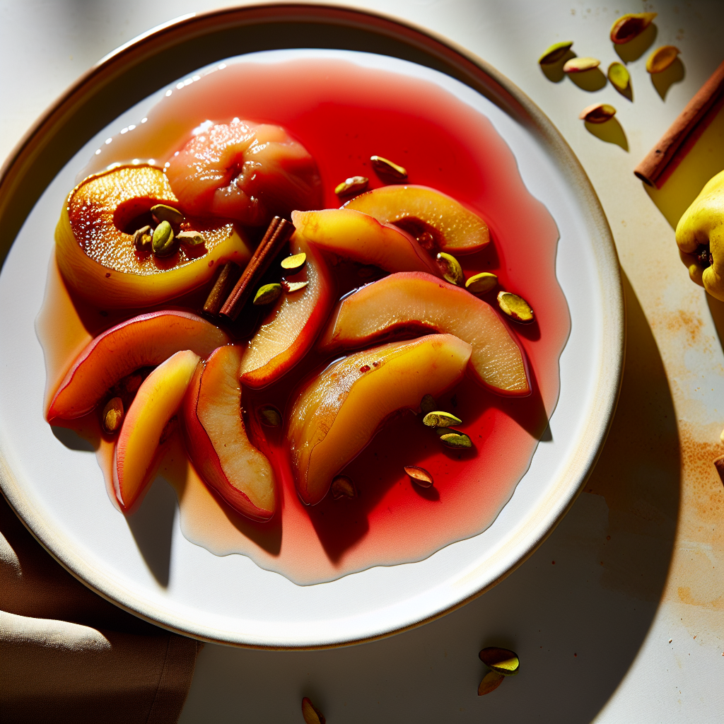 Sweet & Savory Quince Poached in Spiced Red Wine