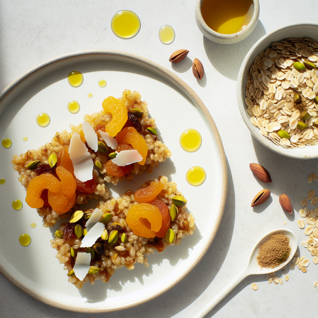 Apricot & Olive Oil Farro Crisp with Pistachio Coconut Topping