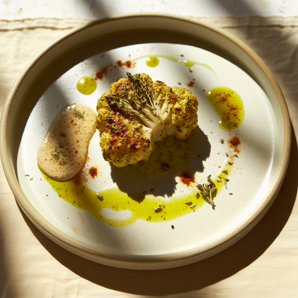 Herb-Crusted Cauliflower Steak with Tahini-Lemon Drizzle