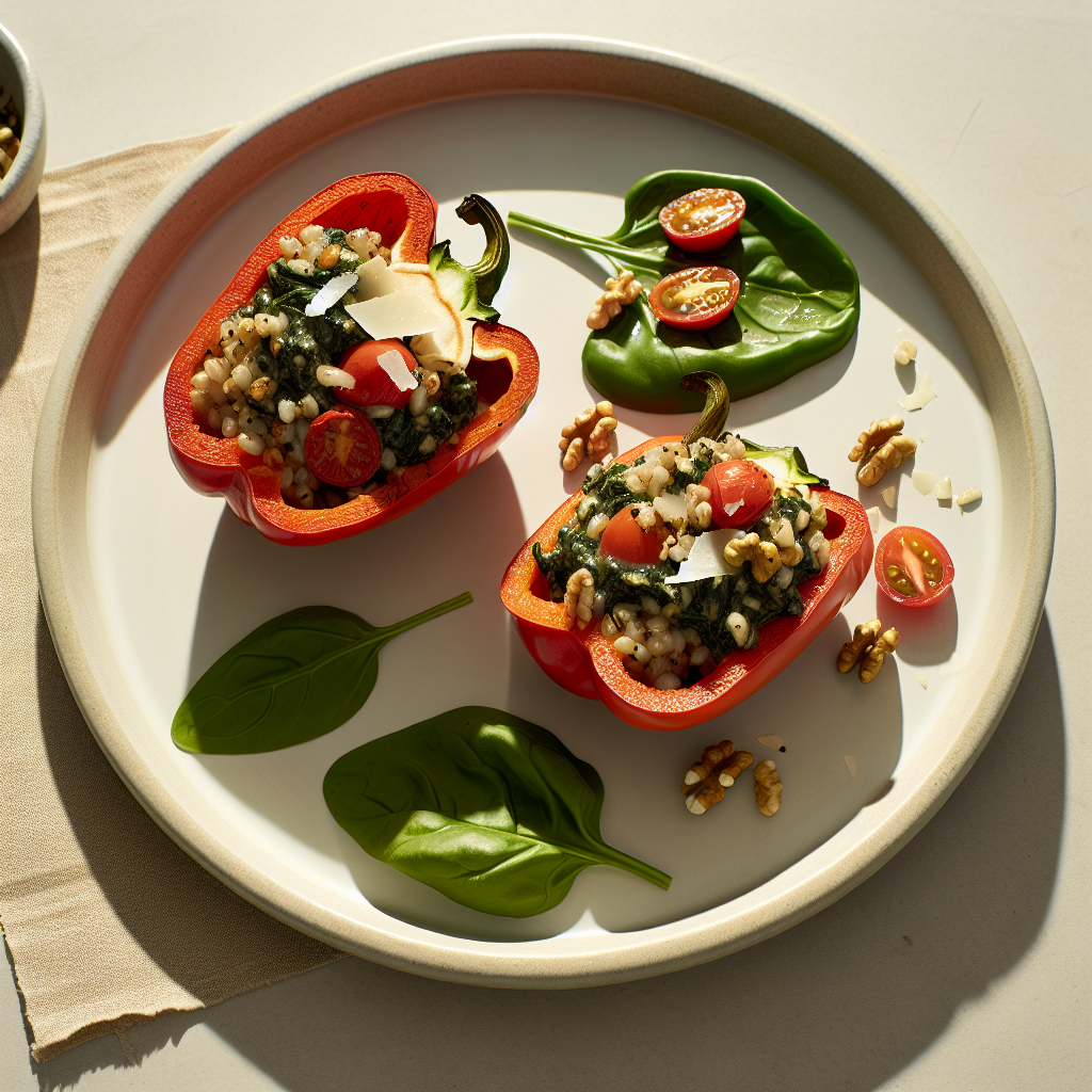 Stuffed Peppers with Herbed Farro & Spinach Walnut Pesto