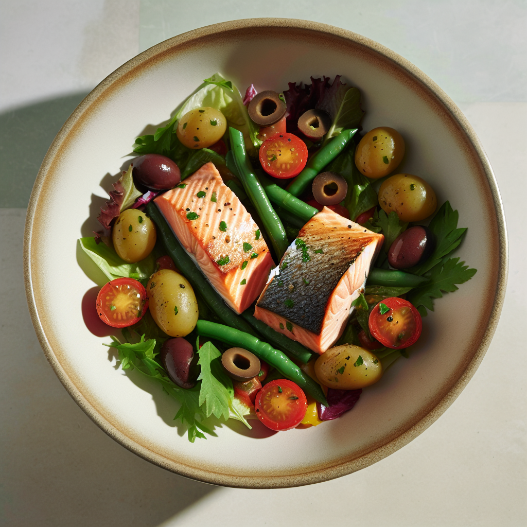 Seared Salmon Niçoise Salad with Olive Vinaigrette