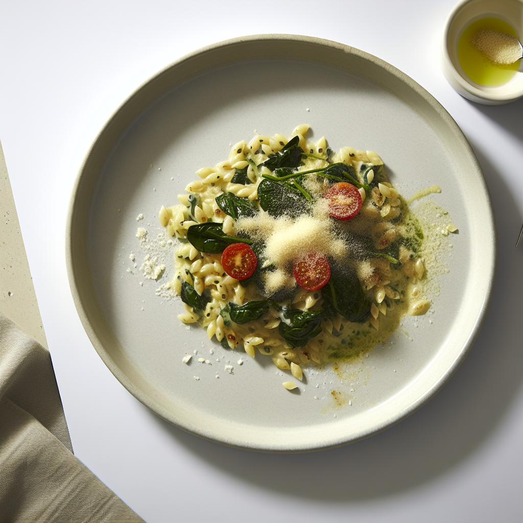 Cheesy Spinach & Tomato Breakfast Orzo