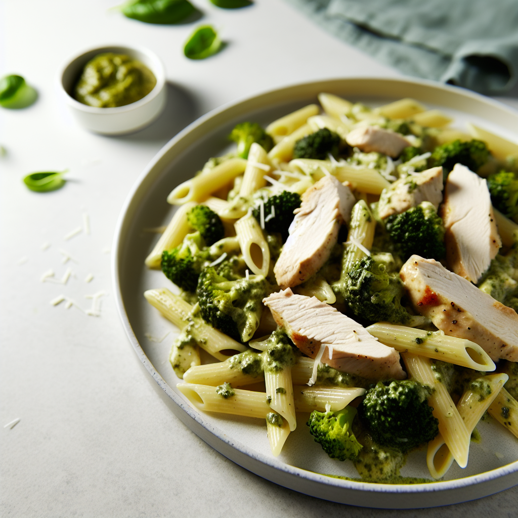 Quick Creamy Pesto Chicken & Broccoli Pasta