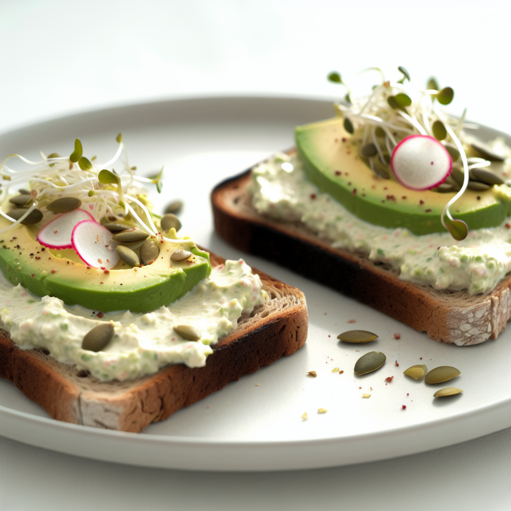 Creamy Avocado & Tofu Breakfast Toasts with Radish Sprouts
