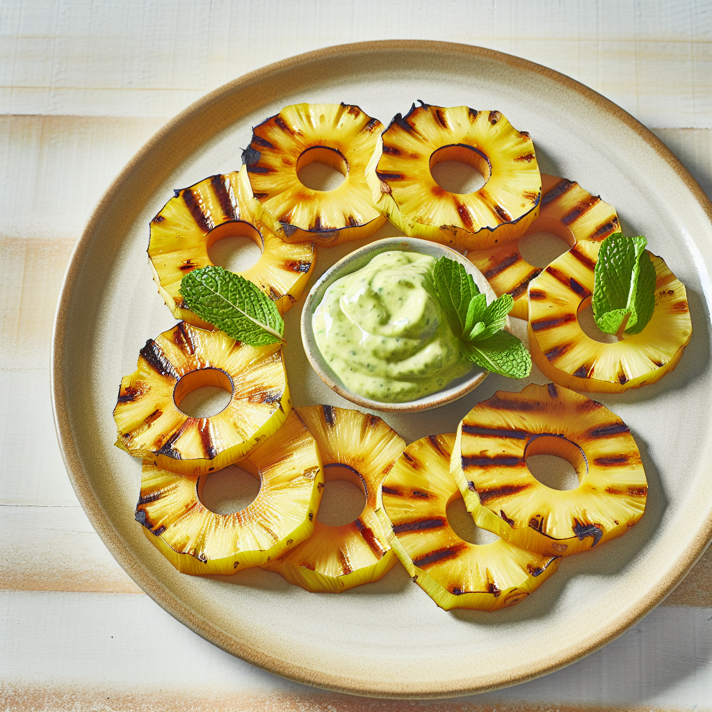 Grilled Pineapple Slices with Lime-Mint Cashew Cream