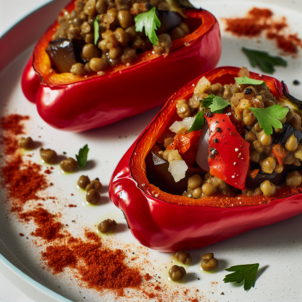 Smoky Eggplant & Lentil Stuffed Peppers