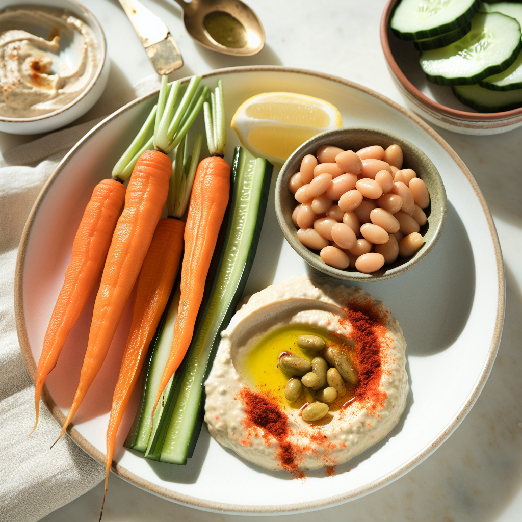 Harissa-Spiced Roasted Carrot & White Bean Hummus Plate