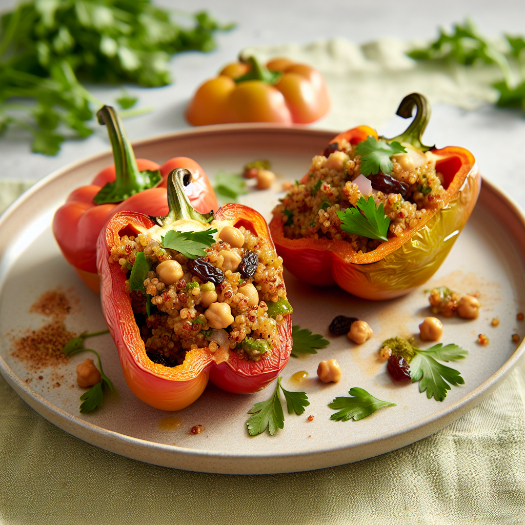 Moroccan Chickpea & Quinoa Stuffed Peppers